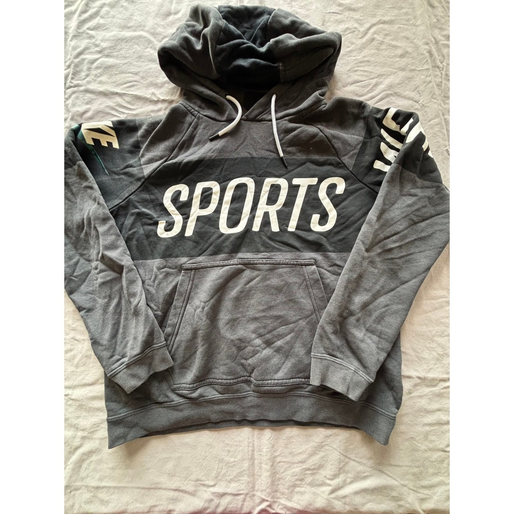 Nike Sportswear Hoodie Mens Medium Gray Black Colorblock Graphic Sweatshirt